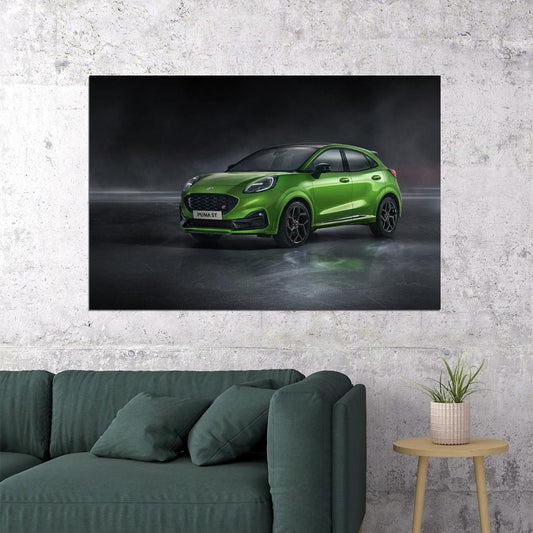 Ford Puma St Hybrid Electric Car Green Poster Wall Art Print Home Wall Decor - xonomax