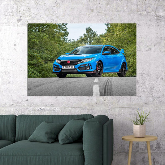 Honda Civic Type R 5-doors Blue Car Poster Wall Art Print Home Wall Decor - xonomax