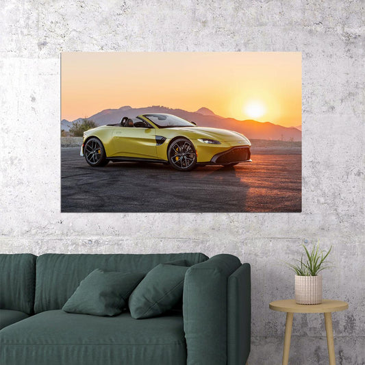 Yellow Sporty Car Aston Martin Vantage Roadster Poster Wall Art Print Home Wall Decor - xonomax