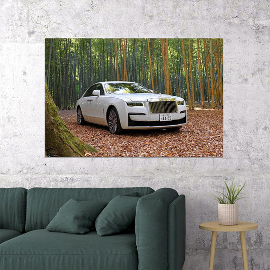 Rolls-royce Ghost Hd White Car High Trees Background Poster Wall Art Print Home Wall Decor - xonomax