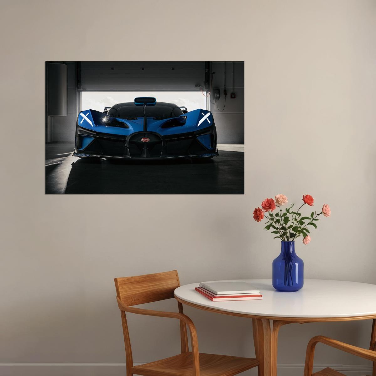 Bugatti Bolide Blue Racing Car Front View Poster Wall Art Print Home Wall Decor - xonomax
