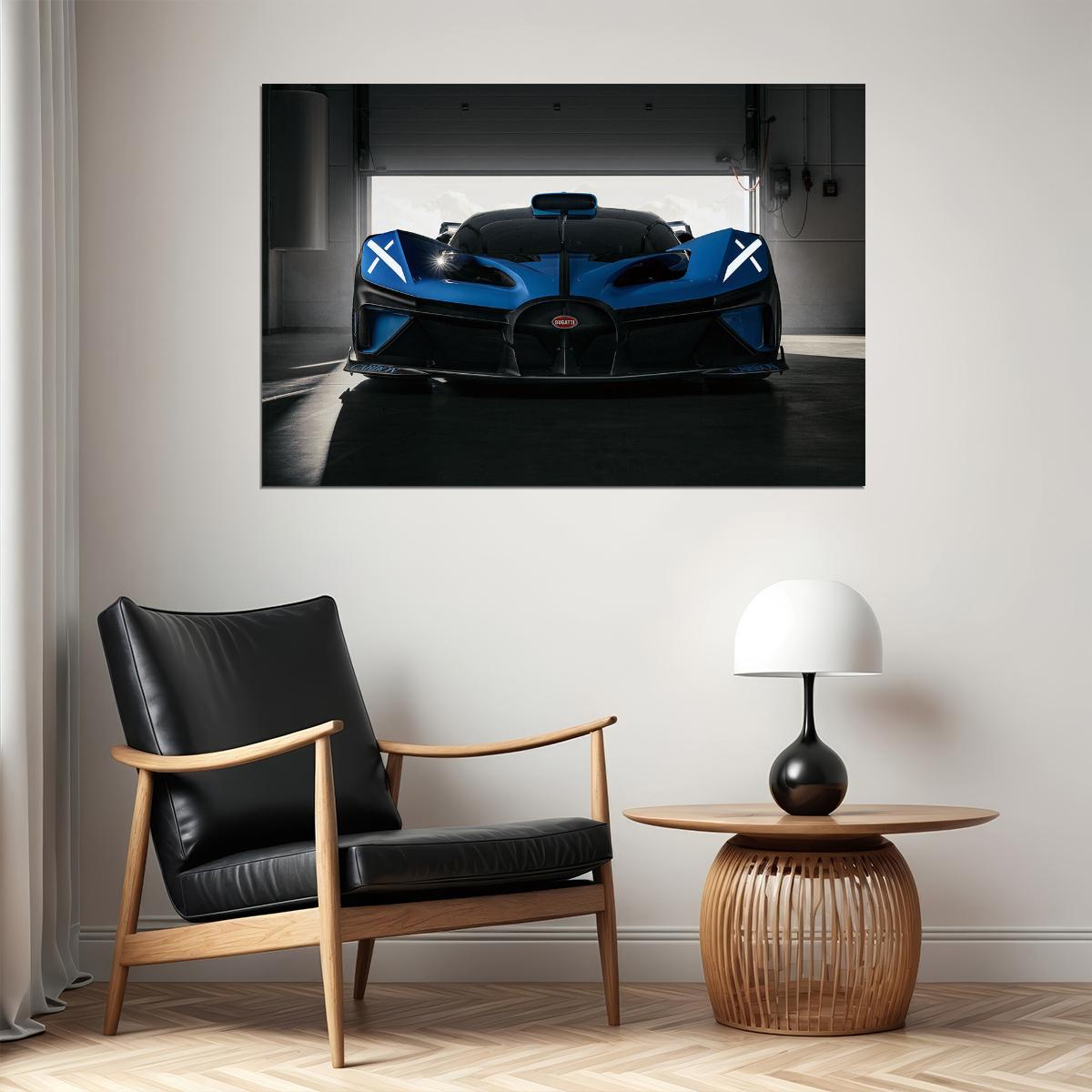 Bugatti Bolide Blue Racing Car Front View Poster Wall Art Print Home Wall Decor - xonomax
