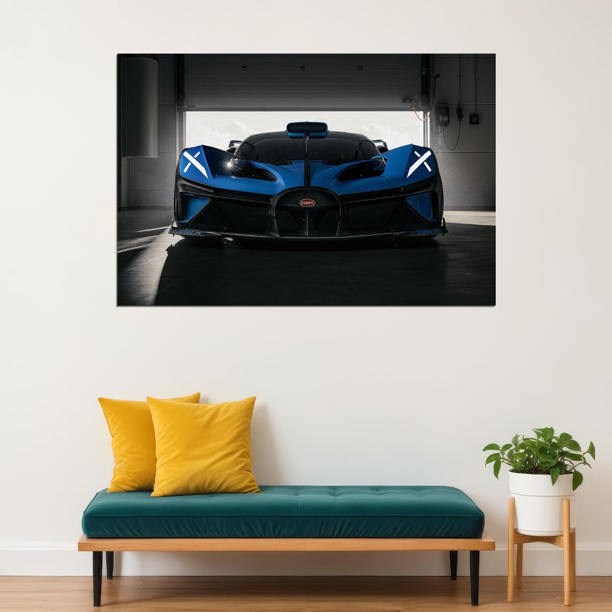 Bugatti Bolide Blue Racing Car Front View Poster Wall Art Print Home Wall Decor - xonomax