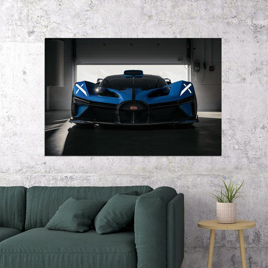 Bugatti Bolide Blue Racing Car Front View Poster Wall Art Print Home Wall Decor - xonomax