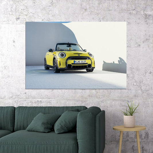 Mini Cooper S Cabrio Yellow City Car Poster Wall Art Print Home Wall Decor - xonomax