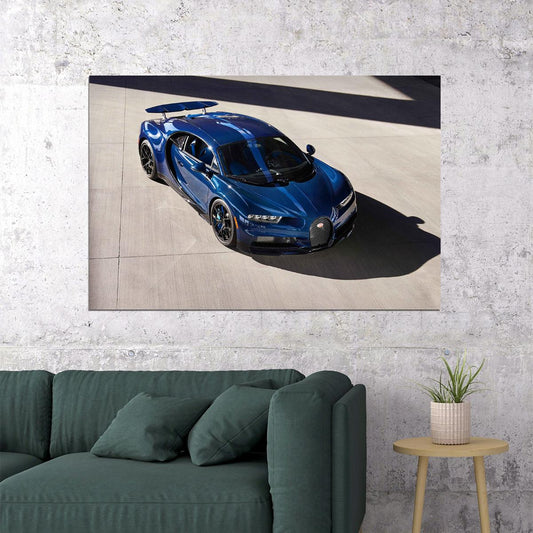 Bugatti Chiron Pur Sport Blue Car Aerial View Poster Wall Art Print Home Wall Decor - xonomax