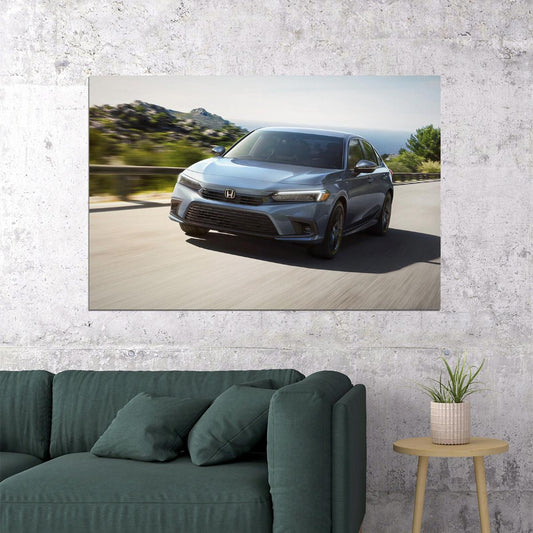 Honda Civic Sedan Sport Car Blue Poster Wall Art Print Home Wall Decor - xonomax