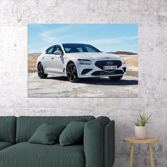 Genesis G70 3.3t Sport Car White Colour Poster Wall Art Print Home Wall Decor - xonomax