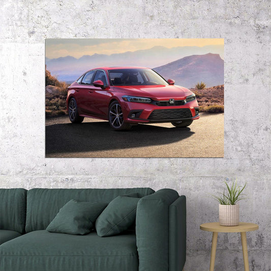 Honda Civic Red Sedan Touring Poster Wall Art Print Home Wall Decor - xonomax