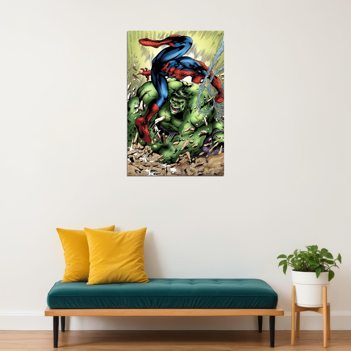 Spiderman And Hulk Battle Comic Book Poster Wall Art Print Home Wall Decor - xonomax
