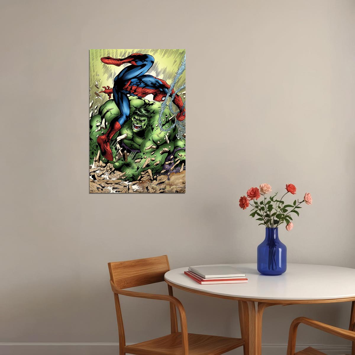 Spiderman And Hulk Battle Comic Book Poster Wall Art Print Home Wall Decor - xonomax