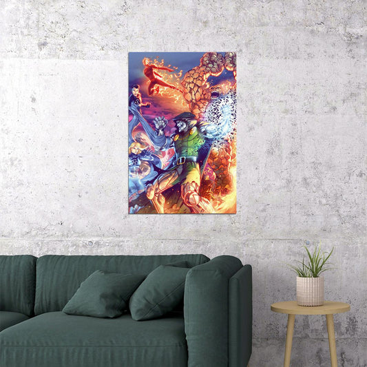 The Fantastic 4 Vs Doctor Doom The Thing Torch Dr Four Poster Wall Art Print Home Wall Decor - xonomax