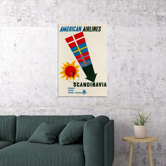 American Airlines Scandinavia Vintage Travel Poster Wall Art Print Home Wall Decor - xonomax