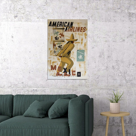 American Airlines Mexico Vintage Travel Poster Wall Art Print Home Wall Decor - xonomax