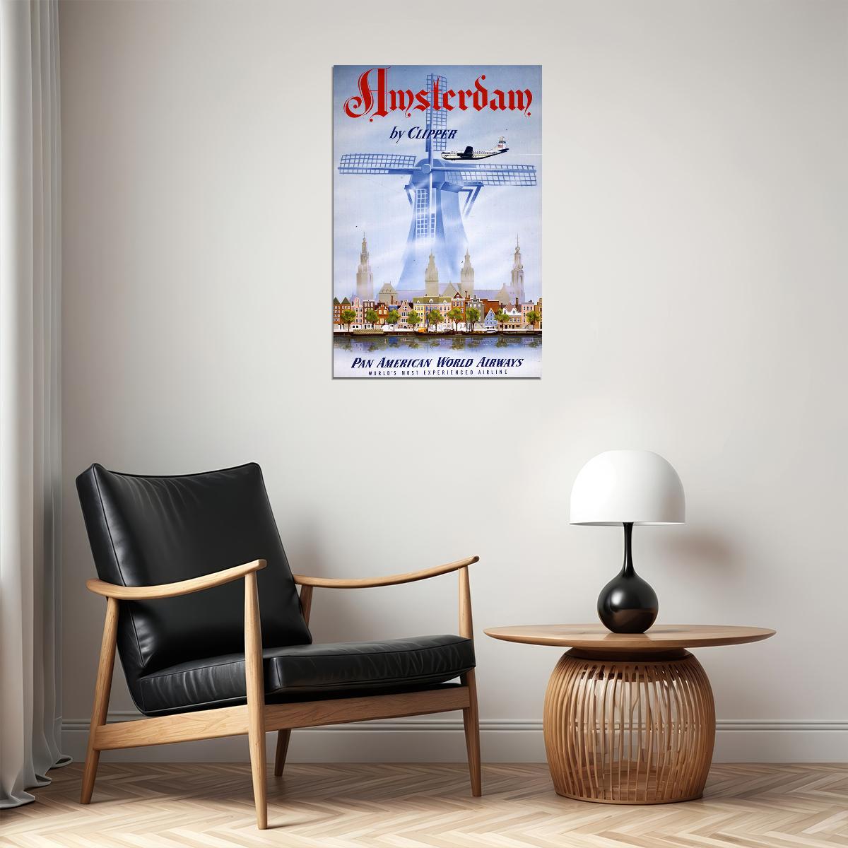 Pan American Airlines Amsterdam Travel Poster Wall Art Print Home Wall Decor - xonomax
