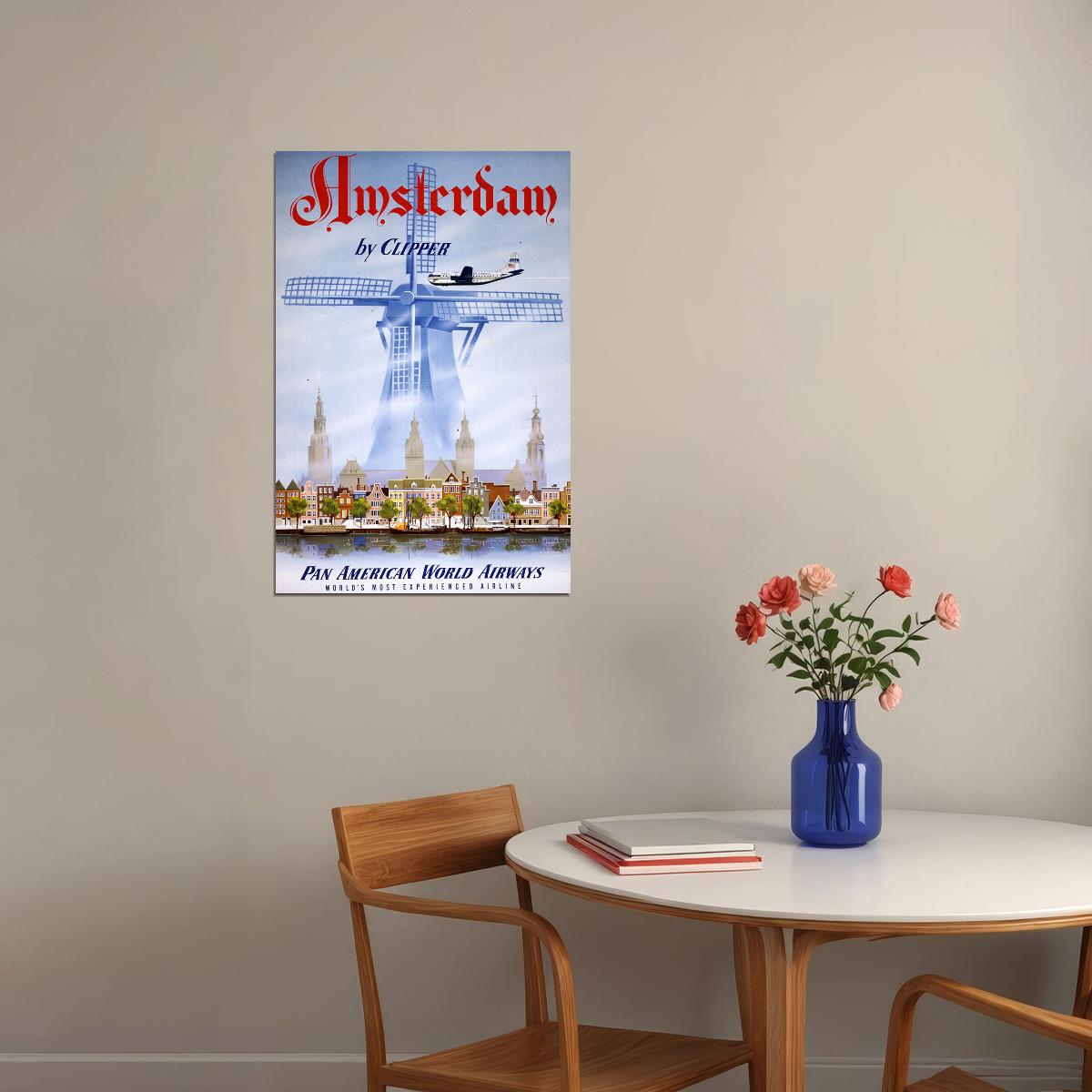Pan American Airlines Amsterdam Travel Poster Wall Art Print Home Wall Decor - xonomax