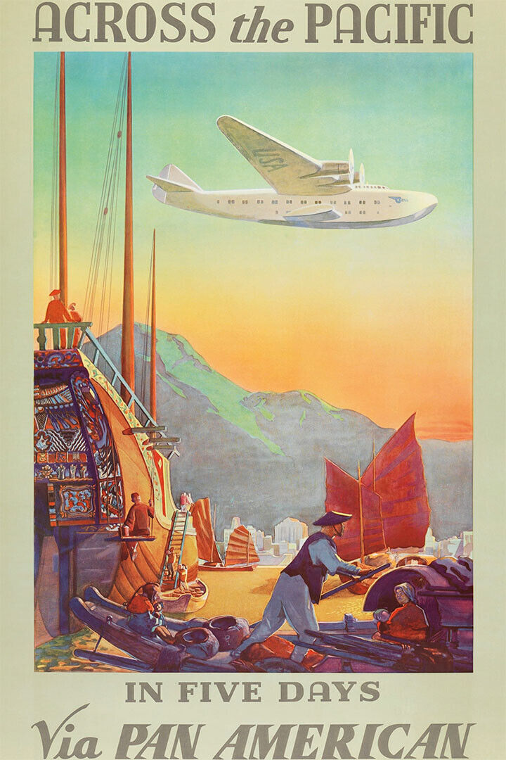 Poster - Pan American Airlines Pacific Vintage Travel Poster Wall
