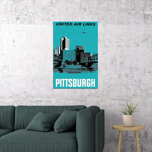 United Airlines Pittsburgh Airlines Vintage Poster Wall Art Print Home Wall Decor - xonomax