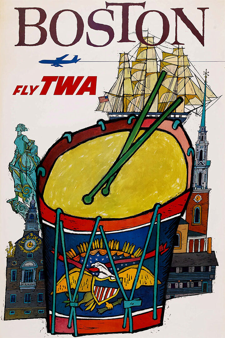 Twa Airline Boston Airlines Vintage Poster Wall Art Print Home Wall Decor