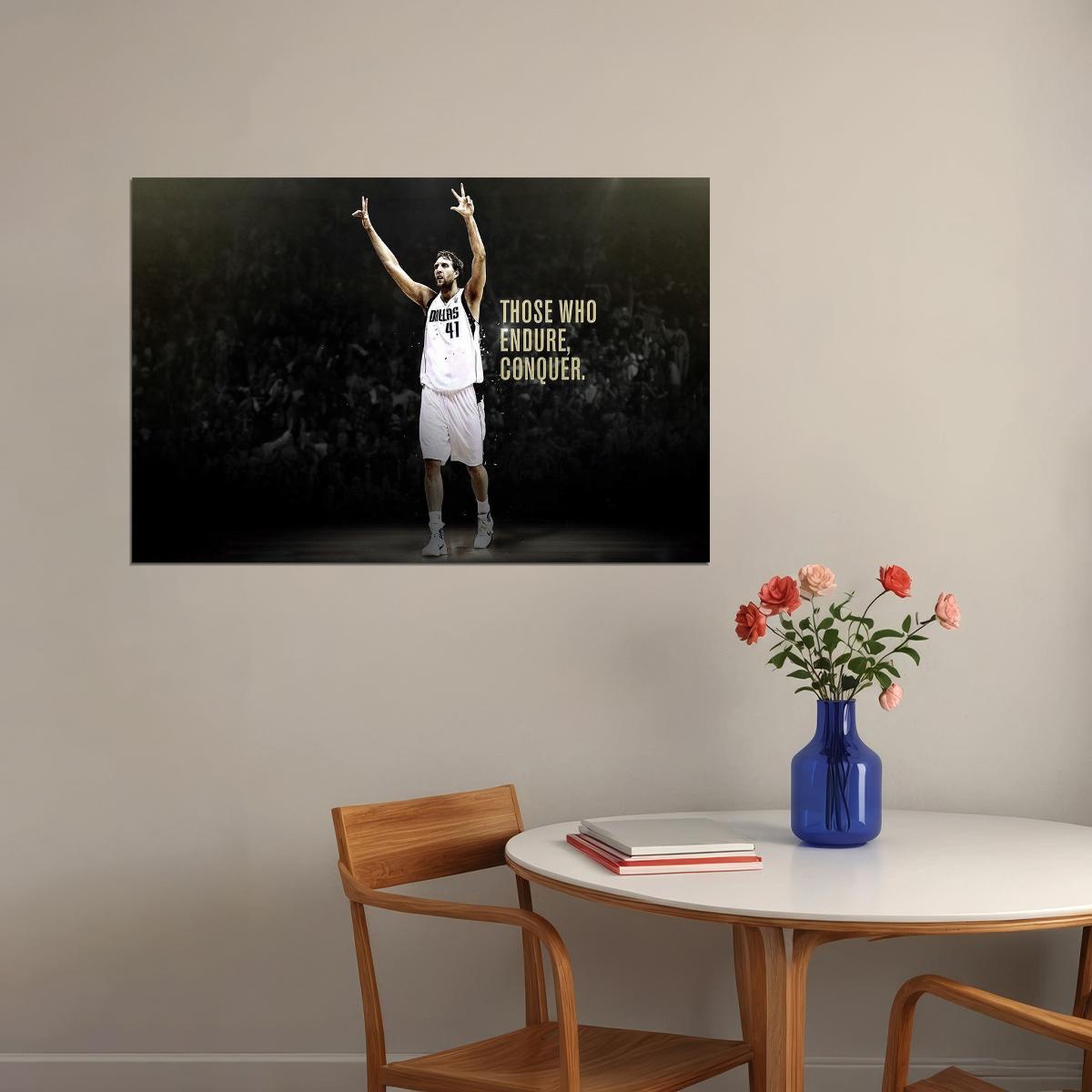 Dirk Nowitzki Conquer Motivational Basketball Player Poster Wall Art Print Home Wall Decor - xonomax