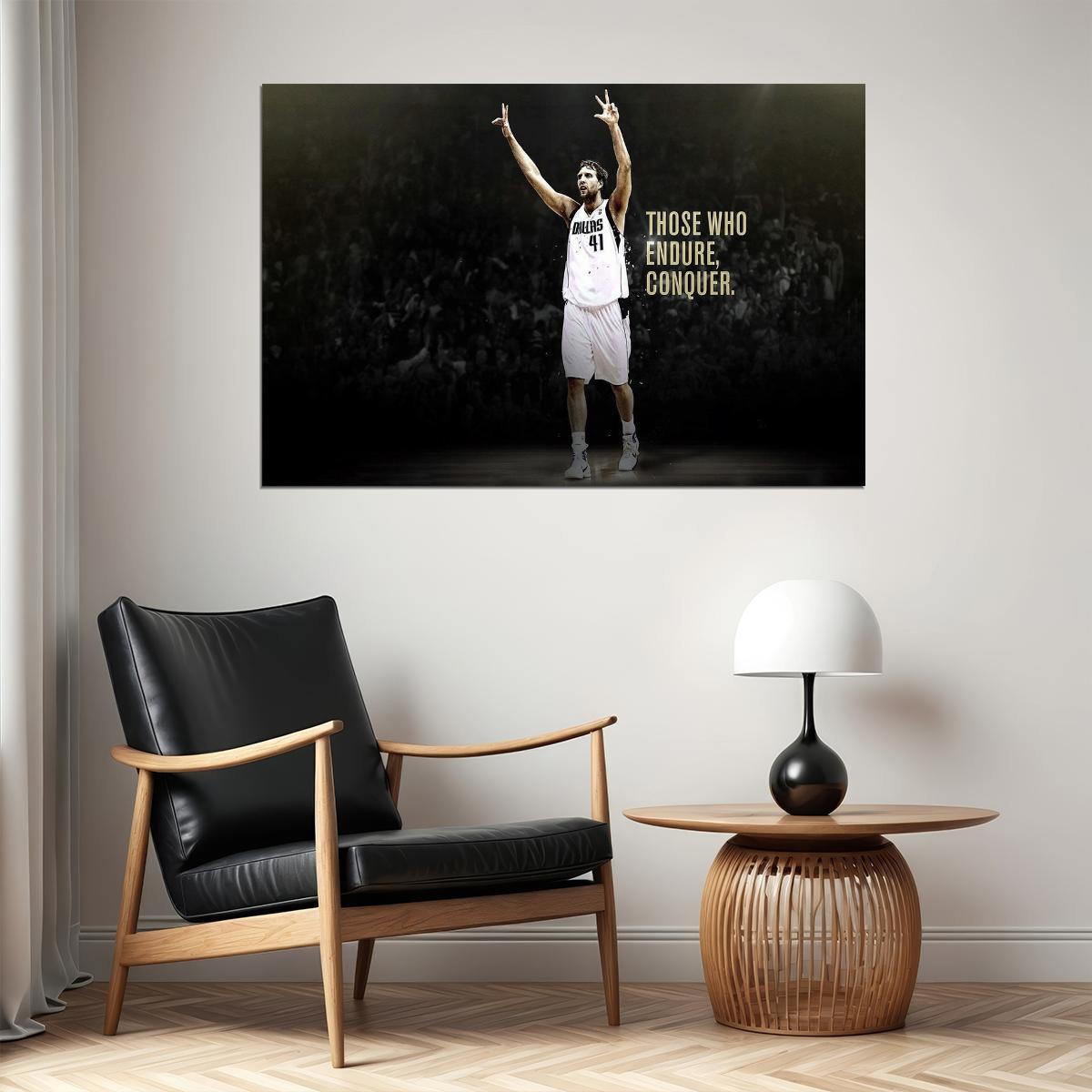Dirk Nowitzki Conquer Motivational Basketball Player Poster Wall Art Print Home Wall Decor - xonomax