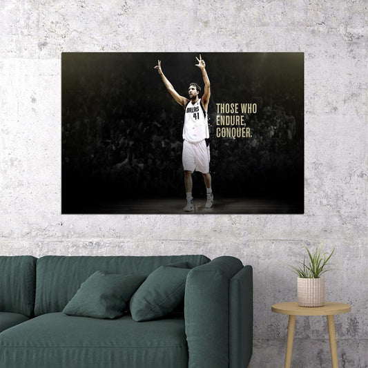 Dirk Nowitzki Conquer Motivational Basketball Player Poster Wall Art Print Home Wall Decor - xonomax