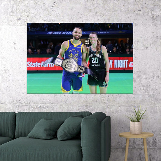 Stephen Curry And Sabrina Ionescu Basketball Players Sport Poster Wall Art Print Home Wall Decor - xonomax