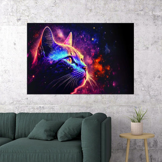 Space Trippy Cat Animal Fantastic Colorful Poster Wall Art Print Home Wall Decor - xonomax