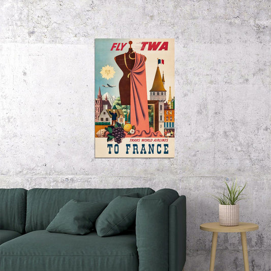 France Fly Twa To France Airline Travel Vintage Style Poster Wall Art Print Home Wall Decor - xonomax