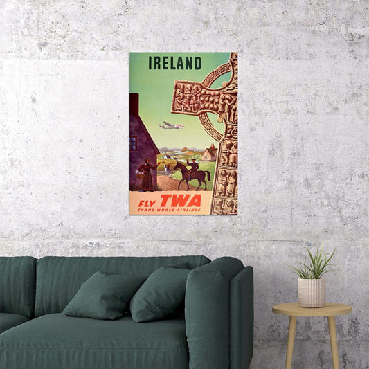 Ireland Fly Twa Vintage Style Airline Travel Poster Wall Art Print Home Wall Decor - xonomax