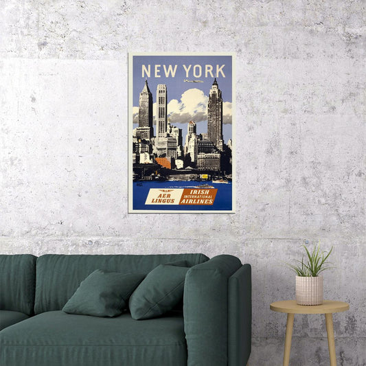 Irish Airlines New York Airline Vintage Travel Poster Wall Art Print Home Wall Decor - xonomax