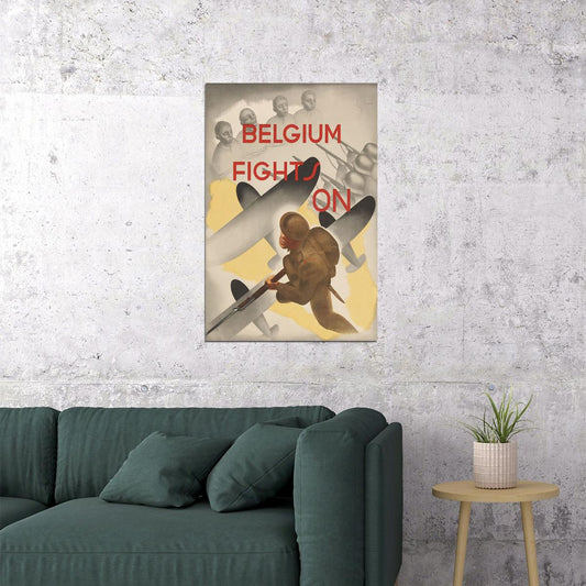 Belgium Fights On World War 2 Ww2 Vintage Poster Wall Art Print Home Wall Decor - xonomax