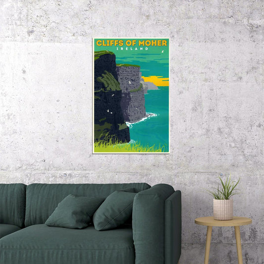 Cliffs Of Moher Ireland Landscape Travel Vintage Style Poster Wall Art Print Home Wall Decor - xonomax