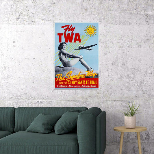 Santa Fe Trail Fly Twa Vintage Airline Travel Poster Wall Art Print Home Wall Decor - xonomax
