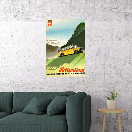 Switzerland Alpine Motor Coaches Vintage Travel And Tour Poster Wall Art Print Home Wall Decor - xonomax