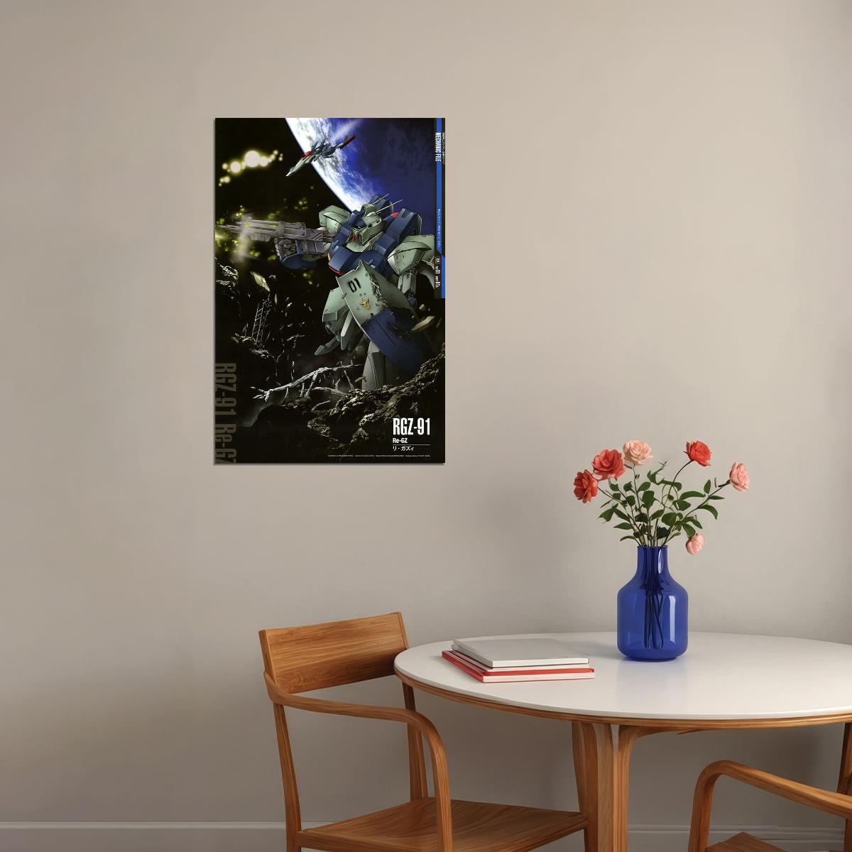 Re-gz Rgz-91 Gundam Mechanical Japanese Anime Poster Wall Art Print Home Wall Decor - xonomax