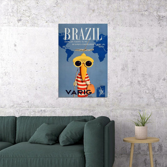 Varig Brazilian Airway Brazil 1950 Vintage Airline Travel Poster Wall Art Print Home Wall Decor - xonomax