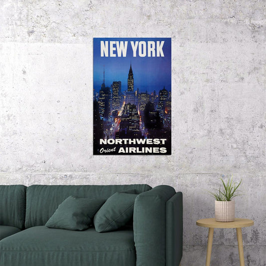 Northwest Airlines New York 1960s Vintage Travel Poster Wall Art Print Home Wall Decor - xonomax