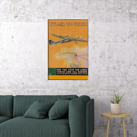 By Air To Ussr 1938 Vintage Airline Travel Poster Wall Art Print Home Wall Decor - xonomax