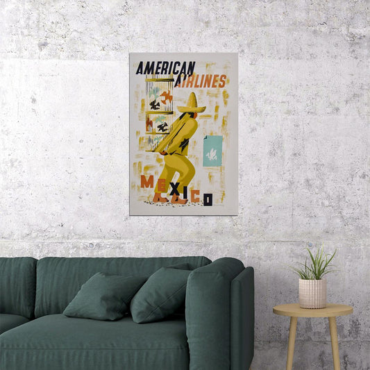 American Airlines Mexico Vintage Airline Travel Poster Wall Art Print Home Wall Decor - xonomax