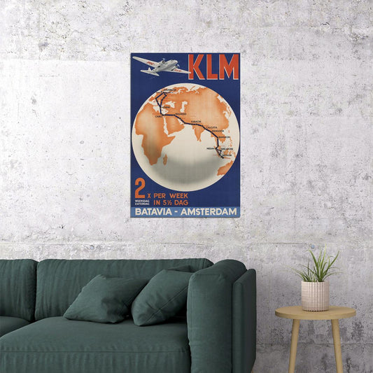 Klm Royal Dutch Airlines Amsterdam 1950s Vintage Travel Poster Wall Art Print Home Wall Decor - xonomax
