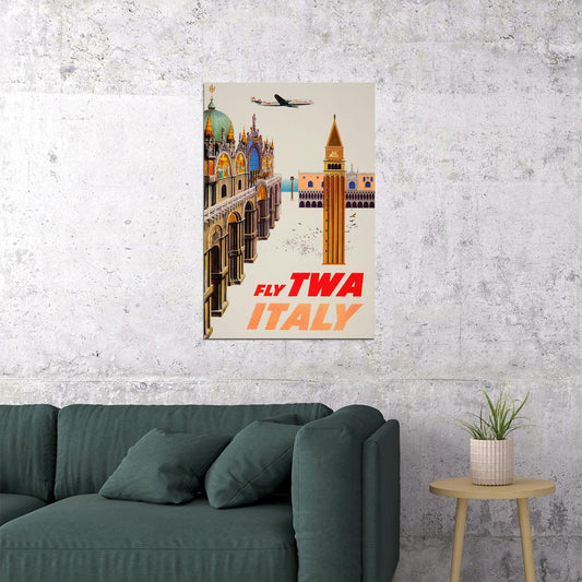 Italy Fly Twa Vintage Airline Travel Style Poster Wall Art Print Home Wall Decor - xonomax