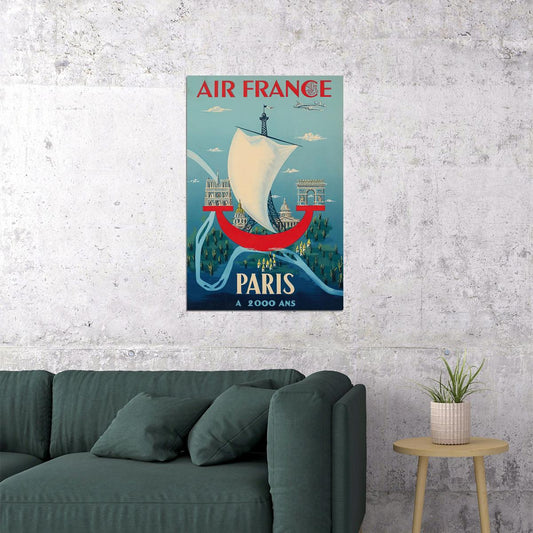Tai French Airline Paris 1950s Vintage Airline Travel Poster Wall Art Print Home Wall Decor - xonomax