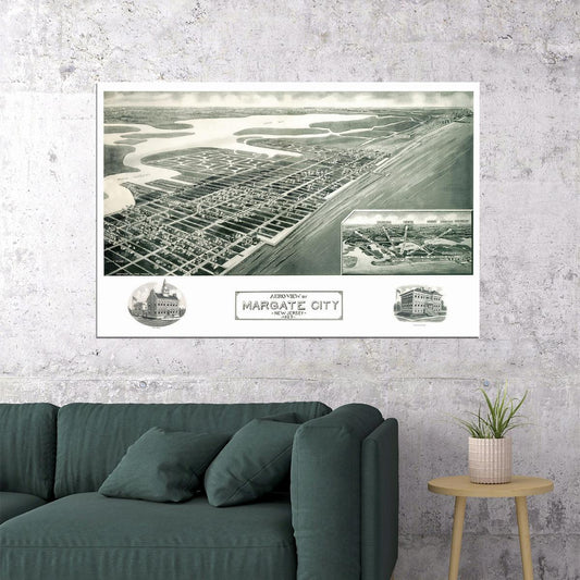 1925 Margate City New Jersey Vintage Old Panoramic Map Poster Wall Art Print Home Wall Decor - xonomax
