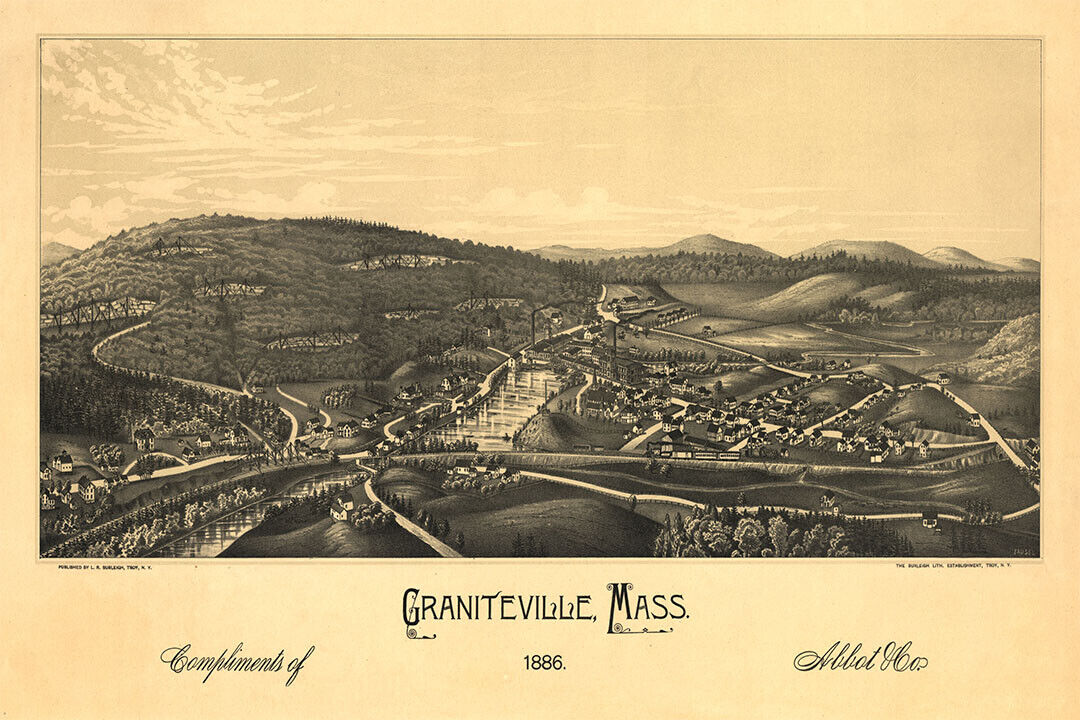 Graniteville Massachusetts Historic Panoramic Town Map Poster Wall Art Print Home Wall Decor