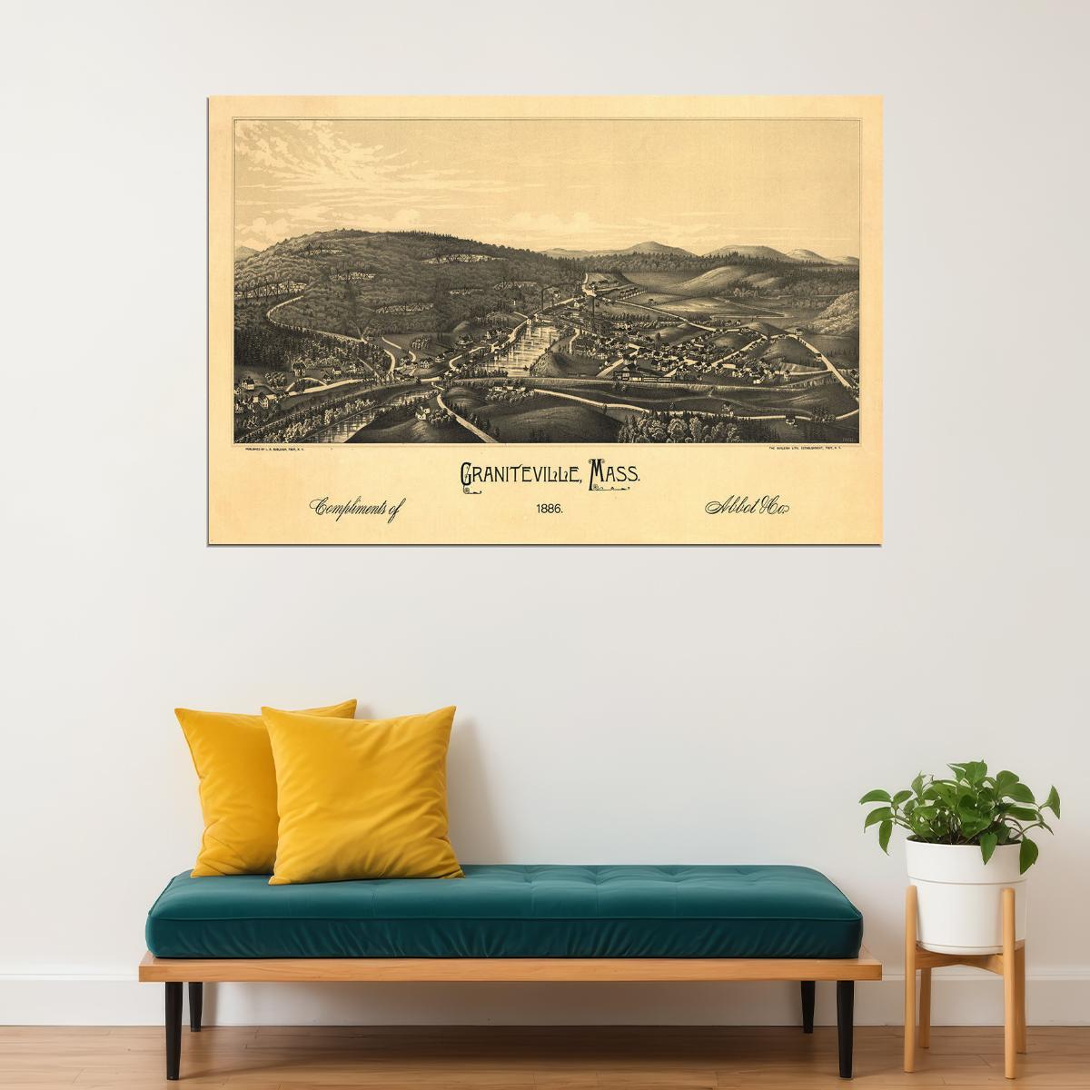 Graniteville Massachusetts Historic Panoramic Town Map Poster Wall Art Print Home Wall Decor