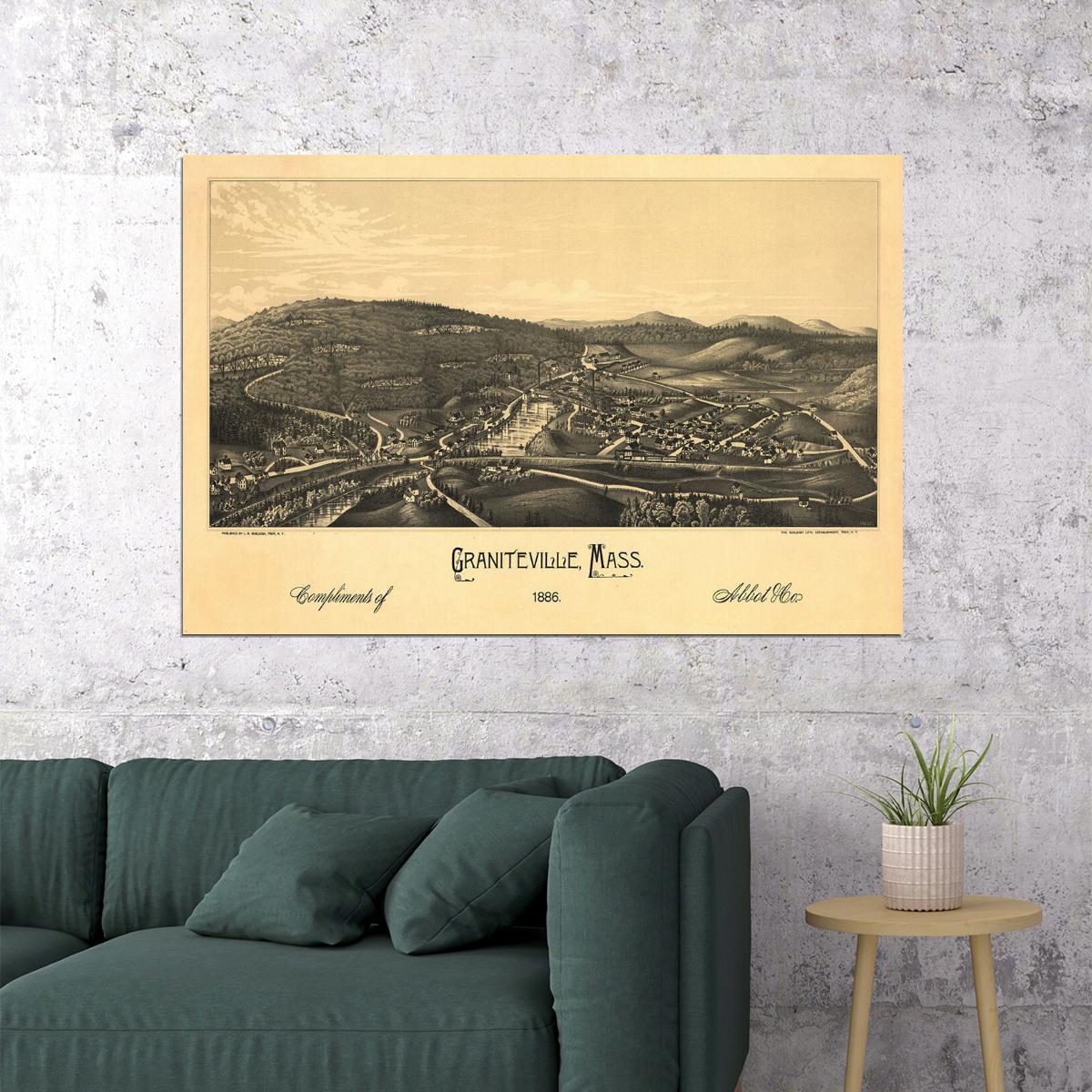 Graniteville Massachusetts Historic Panoramic Town Map Poster Wall Art Print Home Wall Decor