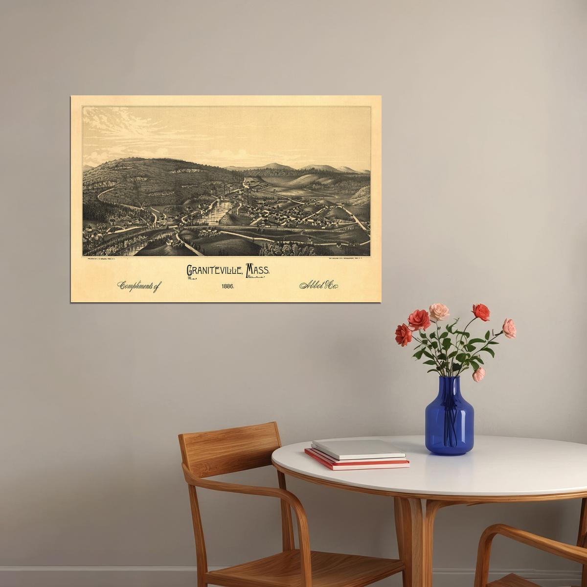 Graniteville Massachusetts Historic Panoramic Town Map Poster Wall Art Print Home Wall Decor
