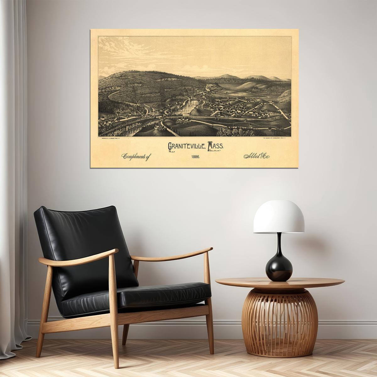 Graniteville Massachusetts Historic Panoramic Town Map Poster Wall Art Print Home Wall Decor