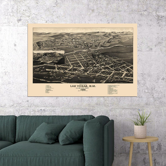 Bird's Eye View 1882 Las Vegas New Mexico Vintage City Map Poster Wall Art Print Home Wall Decor - xonomax